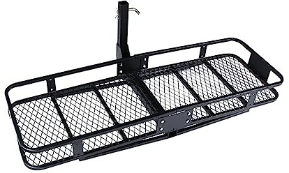 150CM Basket Folding Hitch Cargo Carrier Foldaway Steel Mesh Cargo Rack Basket Carrier Luggage Hitch Tow Bar Compatible for Car Roof 500 Lbs