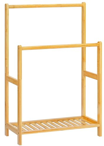 HOOBRO Handtuchleiter, freistehender Handtuchständer aus Bambus, Handtuchhalter mit Ablage, Kleiderständer, 50 x 24 x 77 cm, für Schlafzimmer und Wohnzimmer, Natur EYL17LB01