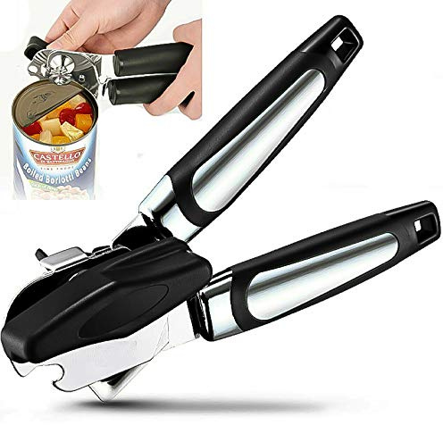 3-in-1 Heavy Duty Tin Can Opener Manual UK, Stainless Steel, Black and Silver, Can Lifter Lever & Bottle Opener 19cm, 221g