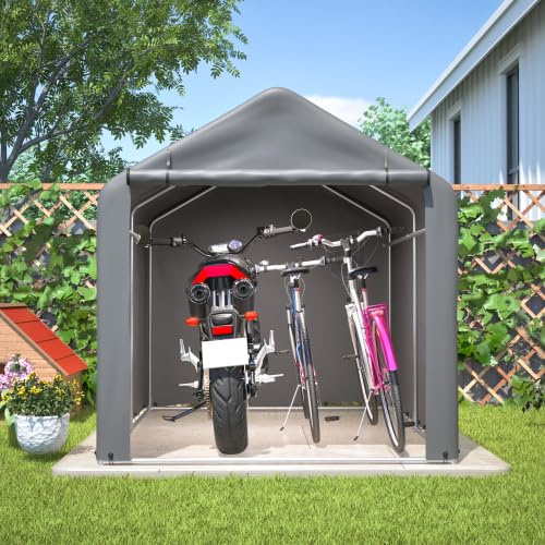 Fahrradgarage mit Rolltor 160x220x165 cm – Wetterfester PE-Geräteschuppen, grau – Für Fahrrad, Motorrad & Gartengeräte – Ideal für Garten, Terrasse, Hof