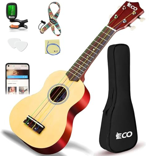 iECO Soprano Ukulele Beginner Kit-21In w/How to play Songbook Carrying bag Digital Tuner All in One Set