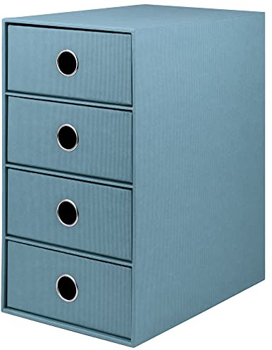 Rössler SOHO 4er Schubladenbox aus Papier | Büro Organizer Schreibtisch | Schubladen Organizer Büro Zubehör & Bürobedarf | Schreibtisch Organizer Box | 18 x 25 x 32 cm | 1 Stück | Farbe: Denim | Schreibtisch Organizer für Dokumente, Unterlagen, Bürozubehör und geordnete Aufbewahrung