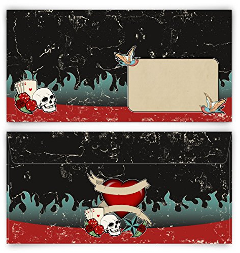 10 x Briefumschläge Kuverts Umschläge DIN Lang 220 x 110 mm Selbstklebend - Rockabilly