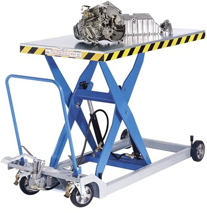 eurokraft | Scherenhubtischwagen | Tragfähigkeit 1000 kg | Hub manuell | Hubbereich 320-1200 mm | Elastikräder