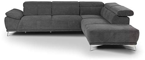 Mivano Ecksofa Felipe / Moderne Eckcouch mit Ottomanen rechts und verstellbaren Kopfstützen / 292 x 73 x 233 / Stone (dunkelgrau)