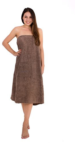 Julie Julsen Toalla de sauna para mujer (90 x 150 cm, cierre de velcro y goma elástica, 100% algodón, nogal)