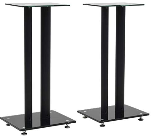 Festnight 2 STK. Lautsprecherständer Doppelsäulen-Design Hartglas Schwarz 30 x 25 x 61 cm (L x B x H)
