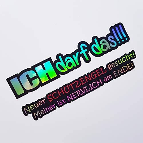 Folien-zentrum – Sticker Set Jag får den 18 x 3 cm – skyddsängel 18 x 2,5 cm – färgväxling svart – högkvalitativ bilbiltuning – OEM & JDM bildekal – roliga ordspråk för bil – bil