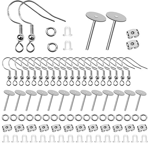 TOAOB 500 St 18mm Silver Örhängeskrokar Set Inkluderar Fjäder Pärlor Öppningsringar Platt Örhänge Stift och Transparenta Silikonöronlocks Tillbehör för Handgjorda Smycken