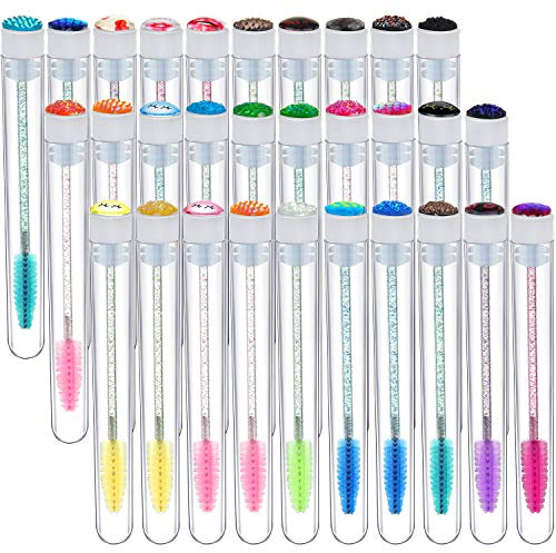 30 Sets Disposable Mascara Wands Set, Includes 30 Crystal Eyelash Brush Eyebrow Applicator Makeup Tool and 30 Reusable Diamond Eyelash Tube for Women Girls (Assorted Patterns)