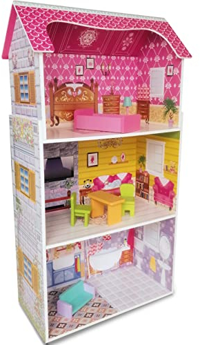 Teorema - 40602 - Maison de poupée en Bois avec 3 étages et 5 pièces - Hauteur 96 cm - Décoration
