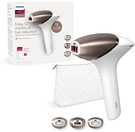 Philips Lumea Serie 9000, Depiladora Luz Pulsada, Piel Suave Desde Casa, Con Funda, Accesorios para el Cuerpo, Cara y Zonas de Precisión, Sin Cable, Alternativa a Depilación Láser. BRI955/00