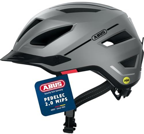 ABUS Stadthelm Pedelec 2.0 MIPS - Fahrradhelm mit Rücklicht, Schirm, Regenhaube und MIPS-Aufprallschutz - für Damen und Herren - Silber Matt, Größe M