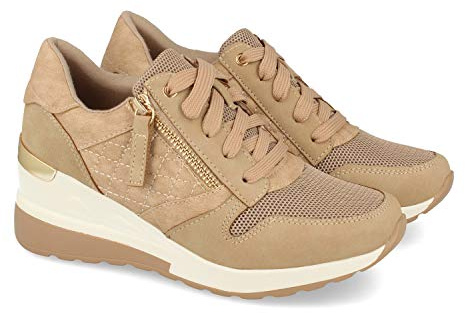 shoes&blues.es 53925-Zapatilla para Mujer, con Cuna, Cremallera de Adorno, y Cierre de Cordones, Primavera Verano 2021. Talla 37 Beige