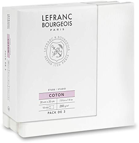 Lefranc Bourgeois 301350 Keilrahmen aus Fichtenholz - 3er Set 20x20cm Leinwand aus 100% Baumwolle 280g/m², stabiler Keilrahmen aus Fichtenholz, weiß vorgrundierte Leinwand für Acrylfarben & Ölfarben