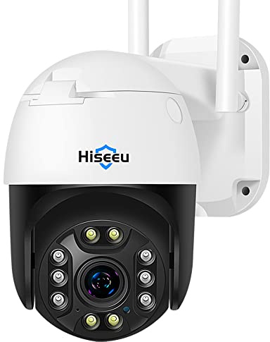Hiseeu 【5X Optischer Zoom】 3MP Überwachungskamera Aussen WLAN,360 ° Anzeigen PTZ Kamera mit Farbe Nachtsicht,Automatische Verfolgung,2-Wege-Audio,IP66 Wasserdicht,Cloud/SD-Karten Speicher