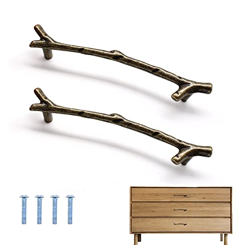 LERANXIN 2 Stück Vintage Schrankgriffe Bronzefarbene Zweige Möbelgriff 128mm Lochabstand Küchengriffe Schubladengriffe Möbelgriffe Griffe Küche Küchenschränke Griffe