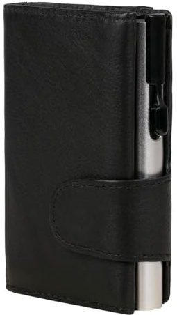 ClickSafe 962201 Kreditkartenetui mit Münzfach und Geldscheinfach, Wallet aus schwarzem Nappaleder mit silbernem Aluminium Tresor, Geldbörse mit RFID Schutz (Kartenetui, Kartenhalter, Slim Wallet)