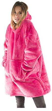 äRmeldecke,Decke Mit äRmeln Warm TV Mit Kapuze Decken mit Tasche Winterwinde Bademantel Sofa Gemütliche Decke Outwears Plüsch Coral Decke Sweatshirt (Color : PINK, Size : ONE Size)