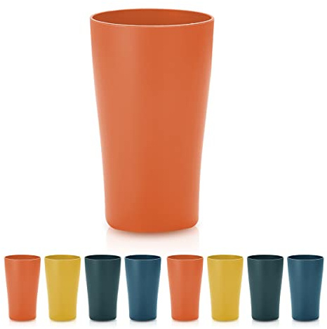 Kunststoff becher 8er, Kaffeetassen 450ml, unzerbrechlich Trinkbecher für Kinder und Erwachsene, wiederverwendbar Tasse für Wasser Milch Tee Kaffee