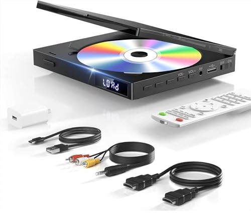 1080P HD Mini DVD Players for TV, All Region Free DVD Player, Supports HDMI/RCA/USB/AUX, Memory Playback & Remote Control, NTSC/PAL