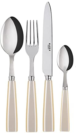 Sabre Paris | Ensemble de couverts de table 24 pièces pour 6 personnes Icône, couleur Nacre. Comprend couteau, fourchette, cuillère à soupe et petite cuillère en Acier Inoxydable.