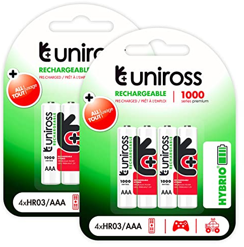 Uniross Piles rechargeables Hybrio Ministilo AAA / HR03 Ni-MH 1,2 V 900 mAh - 2 ampoules de 4 piles