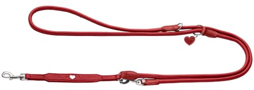 Hunter Verstellbare Hundeführleine Round & Soft Love, Farbe: rot, weiches Rindnappaleder, rundgelegt, 3-fache Verstellmöglichkeit, eingenähtes Herz, Handarbeit, Made in Germany, Größe: 6/200