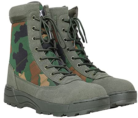 Mens MIG side zip & lace up Army Tactical Combat Boots (Camo Green, UK8)