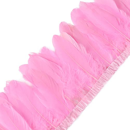 Uposao 2M Natürliche Gänsefedern Fringe Trim, Flauschigen Bastelfedern Dekorationen Borte Fransen Gefieder mit Satinband für Bekleidung DIY Nähen Handwerk Halloween Kostüme DIY Dekoration,Rosa