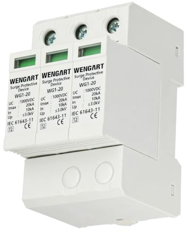 Wengart överspänningsskyddsenhet, 36mm DIN Rail Mount, Lågspänningsanordning för blixtskydd Strömdistrib Överspänningsskyddution och kontroll apparater (1000V_3P20KA)