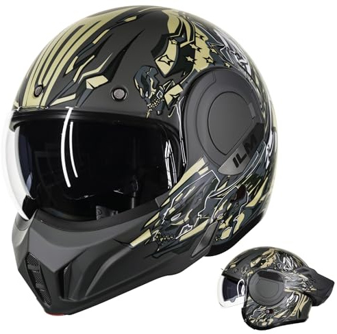 ILM Motorradhelm Integralhelm Klapphelm Fullface Helm Herren Damen ATV UTV mit 180° Umkehrbarer Kinnschutz ECE Model-B707,Armee Grün, M