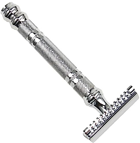 Parker Safety Razor, 24C Rasierhobel mit offenem Kamm, zweischneidig, mit schwerem, verchromtem Messinggriff, 3-teilig