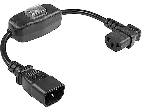 CERRXIAN 1 Fuß linker Winkel IEC 320 C13 auf C14 mit EIN/Aus-Schalter PDU USV-Stromkabel, 10 A 125 VAC C14-Stecker auf C13-Buchse Standard-Computer-Stromverlängerungskabel für Monitore, Computer usw