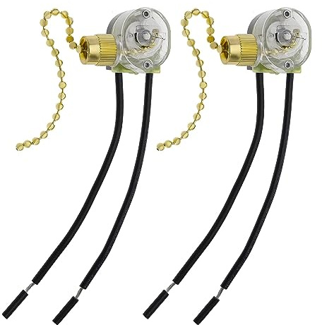 ECSiNG 2 interruptores de cadena de repuesto modelo JX42B, accesorios para lámparas de pared, ventilador de techo, ventilador de pared, lámparas de mesa, color dorado
