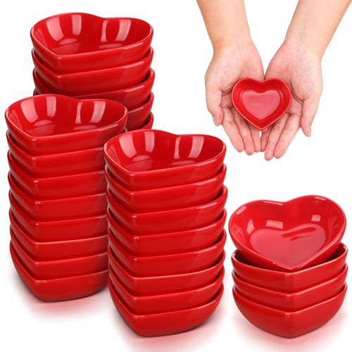 Dandat 24 mini ciotole in ceramica a forma di cuore per salsa di soia a forma di amore, piccoli piattini, graziosi piatti multiuso per condimenti per matrimoni, compleanni, salse, snack, sushi
