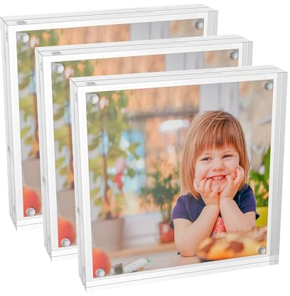 Sezanrpt Clear Booth Fotorahmen 13x13 Pack von 3, Plexiglas Quadrat Bilderrahmen, Acryl Fotorahmen für 13x13, 10x10, 8x8 Bilder Display