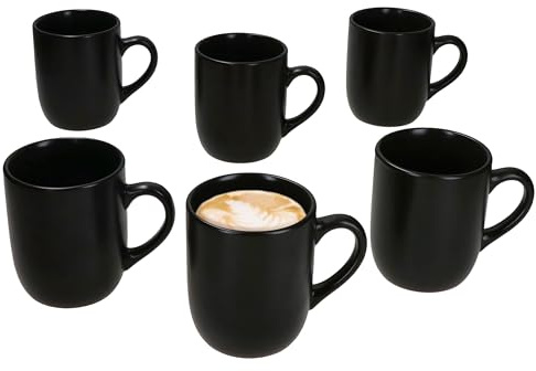 MamboCat Panther 6er Set Kaffeebecher schwarz I 340ml, H 10,3cm I Matte Steingut-Becher mit Henkel für 6 Personen I Tassen für Heißgetränke wir Tee, Kakao, Latte Macchiato & Co I Kaffee-Geschirr