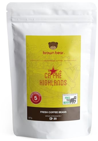 Vietnamese Coffee Beans 227g - Very Strong Dark Roast Vietnam Robusta - Strength 5 - For Coffee Machines & Vietnamese Phin Ca Phe Drip Filter & French Press - Brown Bear - Donation To Free The Bears