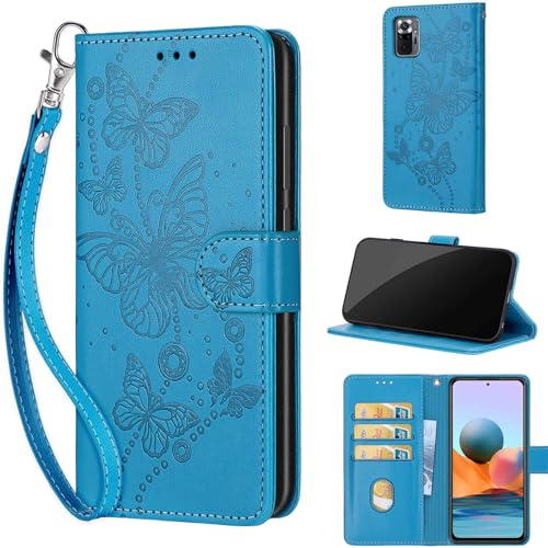 TOMYOU Handyhülle für Xiaomi Redmi Note 10 Pro Max/Note 10 Pro Hülle, Blau | Stoßfeste Flip Schutzhülle, Kartenfächer, Standfunktion,Magnetisch, Kunstleder, Klappbar Brieftasche