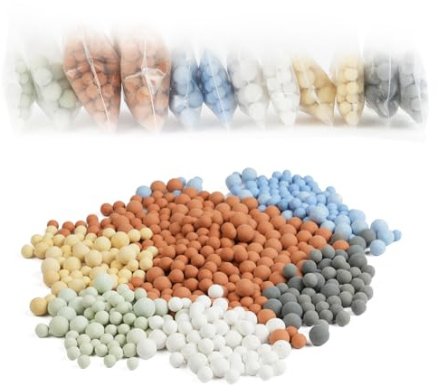 Vicloon Lot de 12 paquets de billes minérales pour pommeau de douche, pierres filtrantes antibactériennes, anti-calcaire, minérales, balles de douche, ions négatifs, boules de douche, filtre ionique