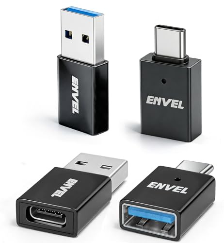 ENVEL USB C auf USB A Adapter 4er Pack (2 USB-A Stecker + 2 USB-C Stecker) | 2 Ports Simultan,10 Gbit/s USB 3.0 OTG für Desktop Laptop, kompatibel mit Apple Watch, iPad, iPhone 15, Galaxy S24 S23