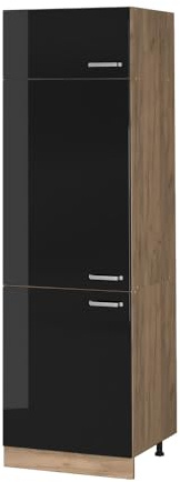 Vicco Kühlumbauschrank R-Line, Schwarz Hochglanz, 60 cm | 3 Türen · ✓ Kühlschranknische · Höhenverstellbare Füße · 1 Einlegeboden · ✓ Frei kombinierbar