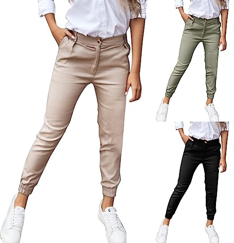 Damen Cropped Hose Stretch Chino Freizeithose Große Größen Elegant Stoffhose für Frauen Damen Casual Loose Bequem Sweatpant Jogginghose Trainingshose Sporthose Yogahose