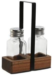 Home ESPRIT Salt and Pepper Shakers Black Glass Acacia Wood 12 x 6 x 17.5 cm
