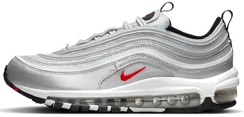 NIKE Air Max 97 - Scarpe da ginnastica da donna, alla moda, DQ9131 (argento metallizzato/bianco/nero/rosso varsity 002), misura 39