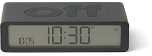 Lexon Flip Classic Digitaler Wecker mit umkehrbaren EIN/Aus-Seiten, wiederaufladbare Nachttischuhr mit LCD-Display, Berührungssensor für Schlummer- und Lichtfunktion – Dunkelgrau