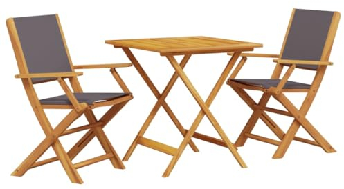 vidaXL Ensemble de Bistro 3 pcs Anthracite Tissu et Bois Massif, Ensemble de Bistro de Jardin, Ensemble de Balcon, Ensemble de Meubles d'extérieur