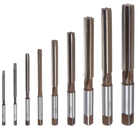 sourcing map 9-teiliges Handreibahlen-Set, 3 mm, 4 mm, 5 mm, 6 mm, 8 mm, 10 mm, 12 mm, 14 mm, 16 mm, H7, metrischer Reibahle aus legiertem Stahl, gerade Rillen, Stahlschneidewerkzeug für Metall, Holz,