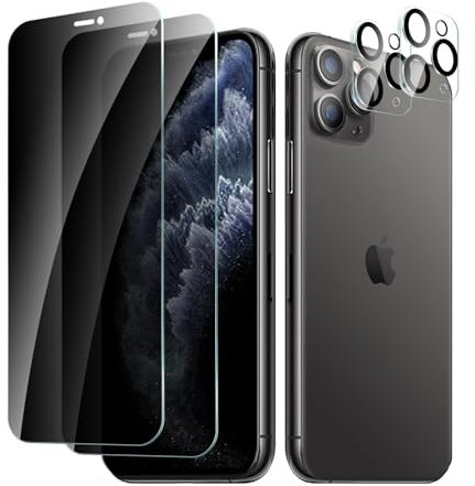 CYYAGE 2 Pack Privacy Screen Protector for iPhone 11 Pro with 2 Pack Camera Lens Protective Film, Anti-Spy Tempered Glass Protection 9H Hardness Glass, Anti-Scratch